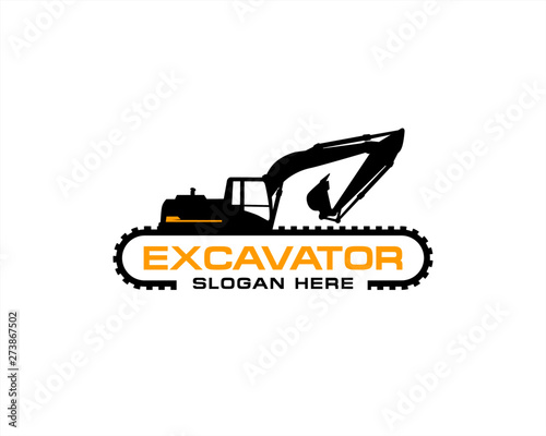Excavator logo template vector. Heavy equipment logo vector for construction company. Creative excavator illustration for logo template.
