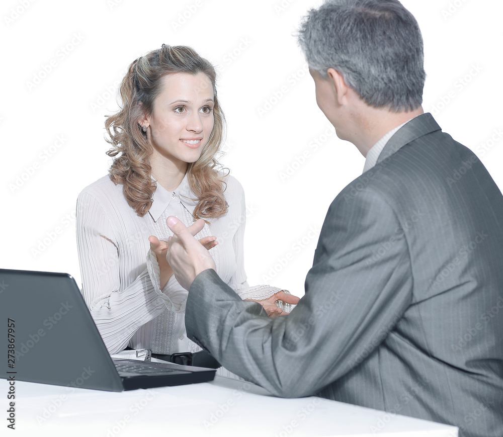 business colleagues discussing problems, at their work Desk. business colleagues discussing problems, at their work Desk.