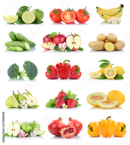 Fruits vegetables collection isolated apple apples bell pepper tomatoes banana colors fresh fruit
