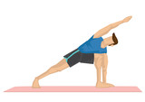 Illustration of a strong man practicing yoga with a standing side sketch pose.