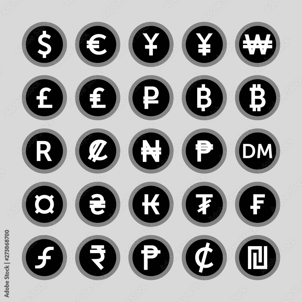 Vector image of set of currency icons. Vector image of set of currency icons.