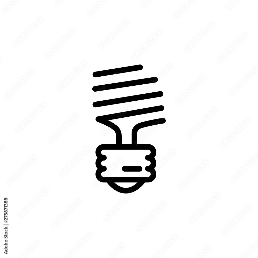Energy Saving Fluorescent Light Bulb Line Icon In Flat Style. Black Icon Vector Illustration Energy Saving Fluorescent Light Bulb Line Icon In Flat Style. Black Icon Vector Illustration