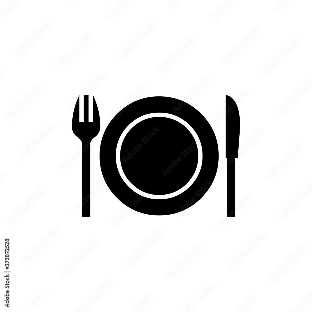 Plate with Knife & Fork Icon In Flat Style Vector For Apps, UI, Websites. Black Vector Icon Plate with Knife & Fork Icon In Flat Style Vector For Apps, UI, Websites. Black Vector Icon