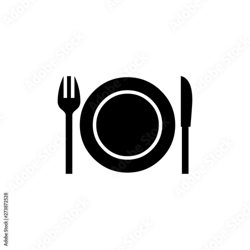 Plate with Knife & Fork Icon In Flat Style Vector For Apps, UI, Websites. Black Vector Icon