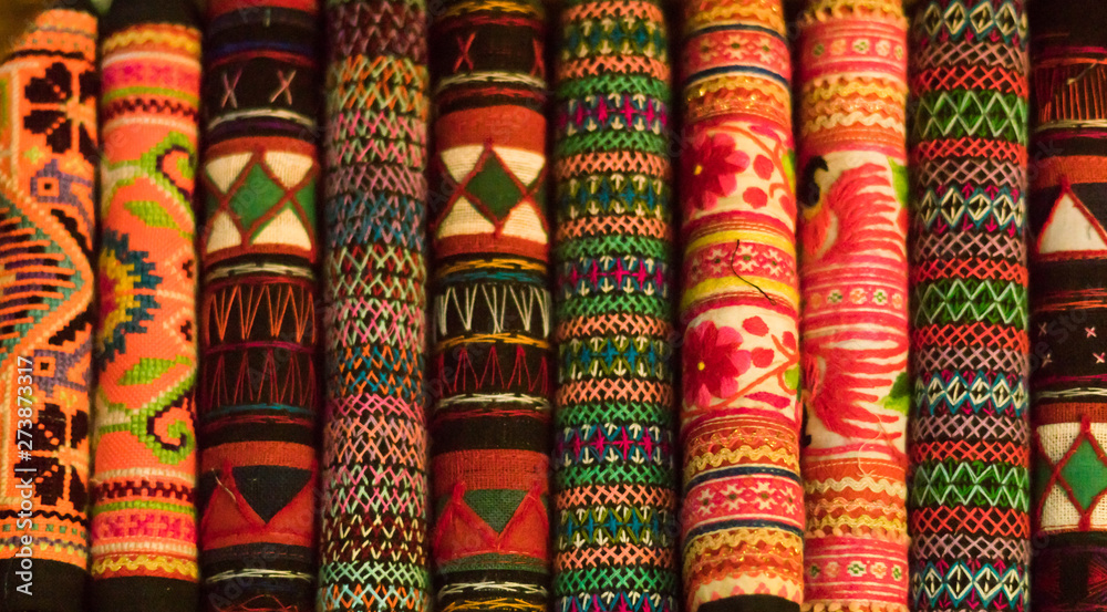 Twill bag is made by hand folk of Thailand sold in Chatuchak Weekend Market in Bangkok, Thailand. Twill bag is made by hand folk of Thailand sold in Chatuchak Weekend Market in Bangkok, Thailand.