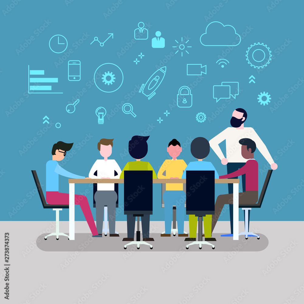 Business People Meeting. Business People Having Board Meeting, Vector  illustration cartoon character. Business meeting. People talking and  working in office. Concept of business meeting exchange ideas Stock Vector  | Adobe Stock
