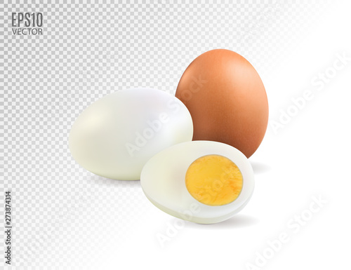 Realistic hard boiled eggs isolated on transparent background vector illustration