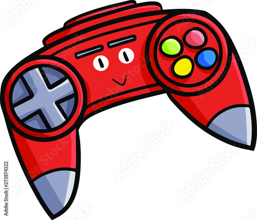 Funny and cute video game joystick smiling happily