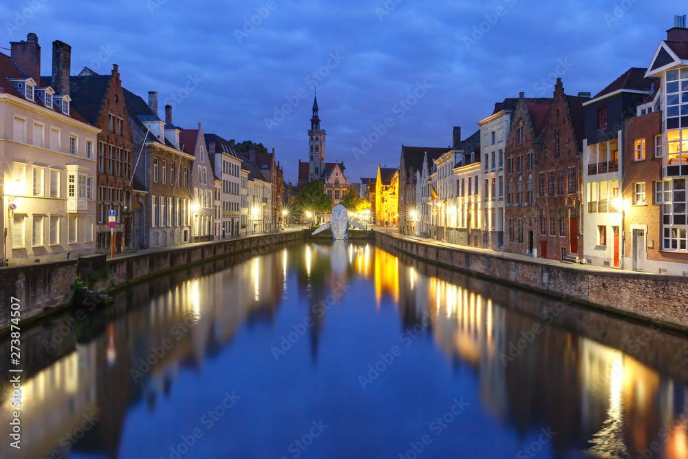 Old town at night, Bruges, Belgium