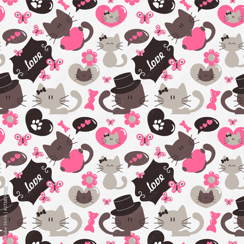 Cute cats seamless pattern, sweet kitty, texture for wallpapers, fabric,  wrap, web page backgrounds, vector illustration Векторный объект Stock |  Adobe Stock