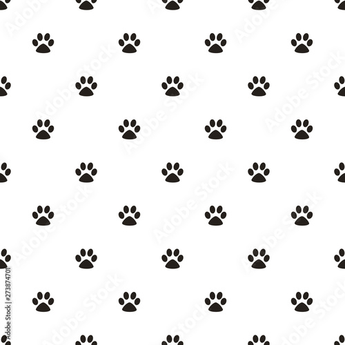 Cute paw seamless pattern, cat feet steps, pet design. Texture for wallpapers, fabric, wrap, web page backgrounds, vector illustration