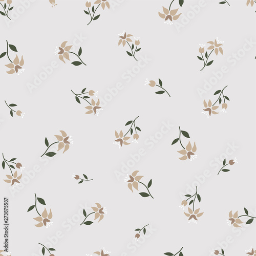 Folk flowers seamless vector repeating background in beige. Small florals pattern. Dirndl, Trachtenstoff, Tracht - great as Summer fabric print, Invitations, Wallpapers or Banners © TALVA