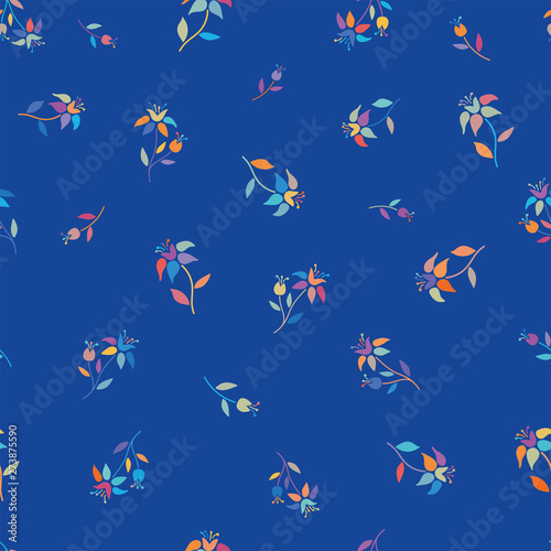 Colorful folk flowers seamless vector repeating background. Small florals pattern - Great as a summer textile print, party invitation or packaging, Oktoberfest backdrop. Surface pattern design. © TALVA