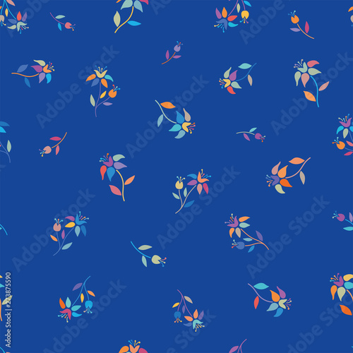 Colorful folk flowers seamless vector repeating background. Small florals pattern - Great as a summer textile print, party invitation or packaging, Oktoberfest backdrop. Surface pattern design.