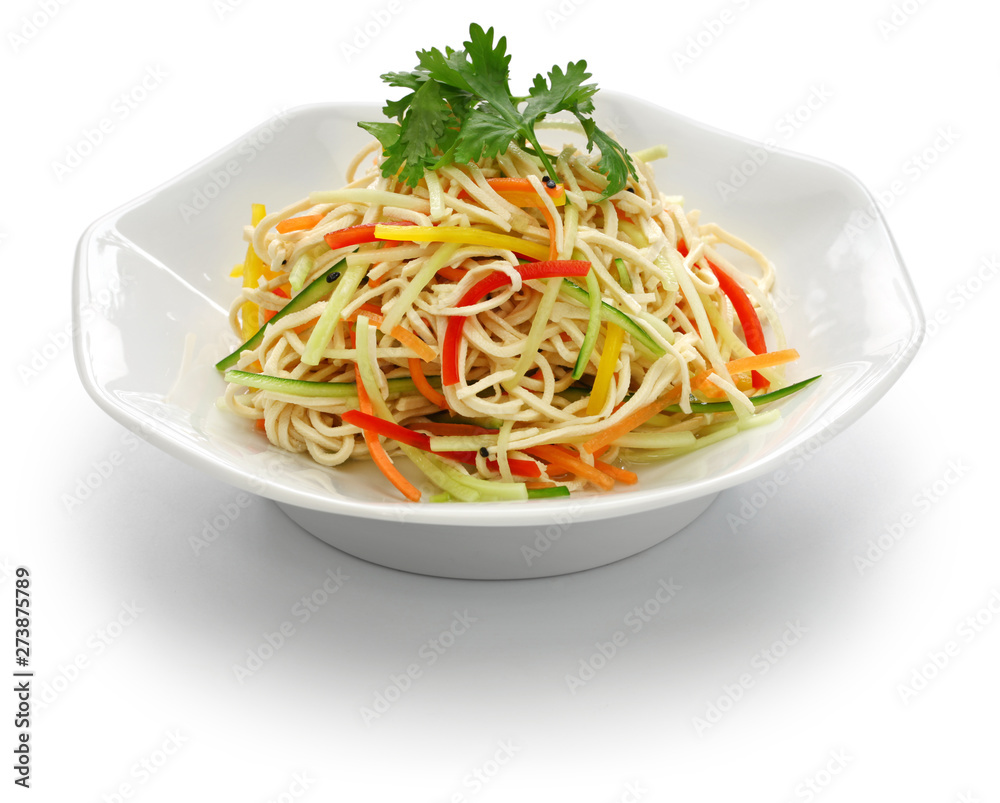 Tofu noodle salad chilled and dressed with sauce, chinese vegan cuisine