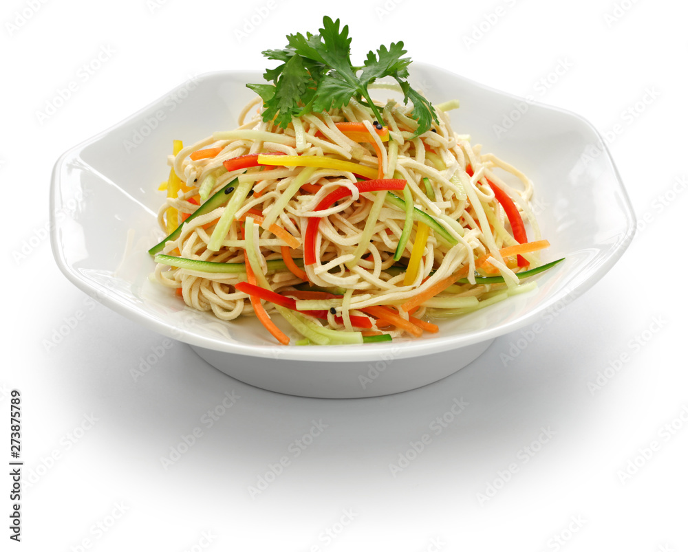 Tofu noodle salad chilled and dressed with sauce, chinese vegan cuisine Tofu noodle salad chilled and dressed with sauce, chinese vegan cuisine