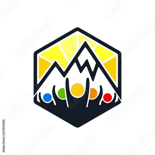 team with mountain outdoor vector logo