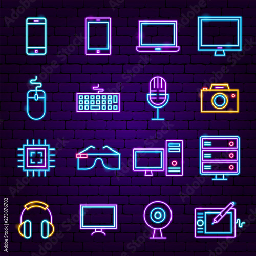 Computer Technology Neon Icons