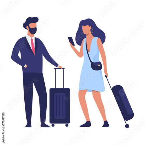 Couple standing in the airport with baggage