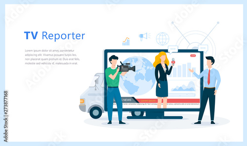 TV reporter occupation. Journalist with a microphone