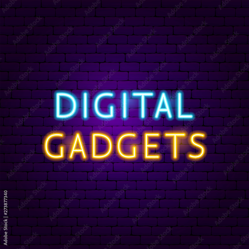 Digital Gadgets Text Neon Label Digital Gadgets Text Neon Label