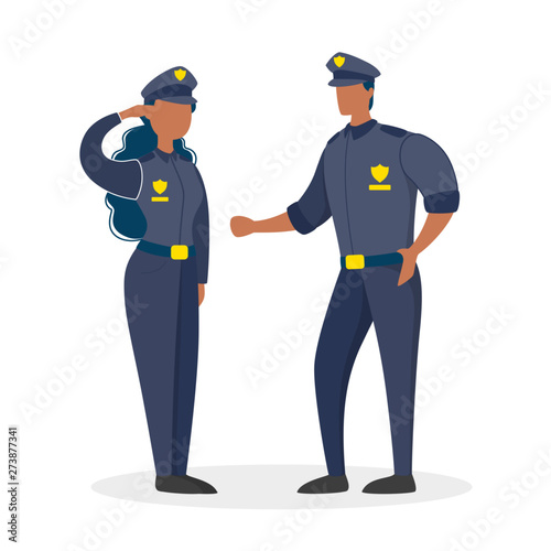 Police office couple in the uniform standing