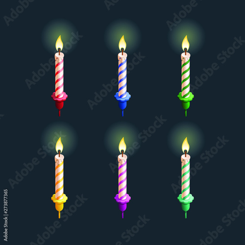 Multicolored candles for cake, drawn in vector