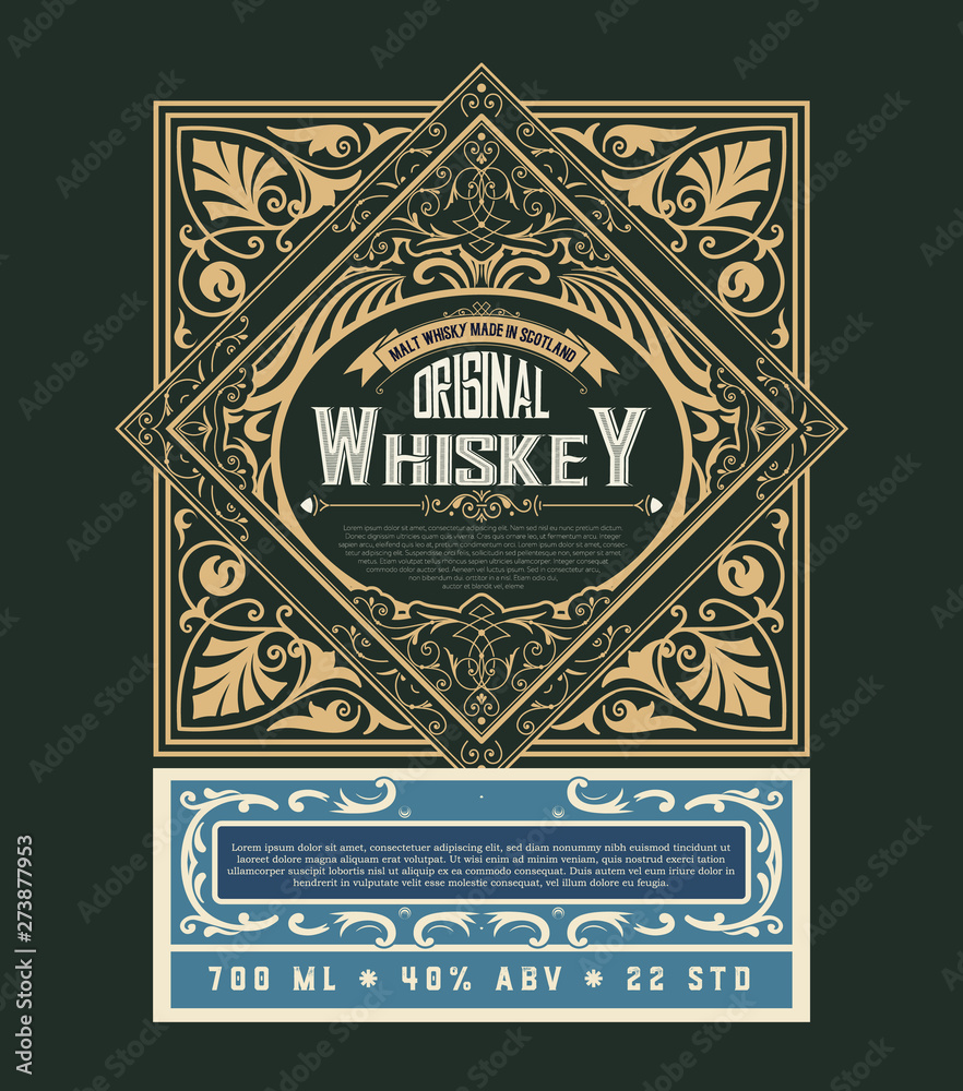 Whiskey label for packing. Vector layered