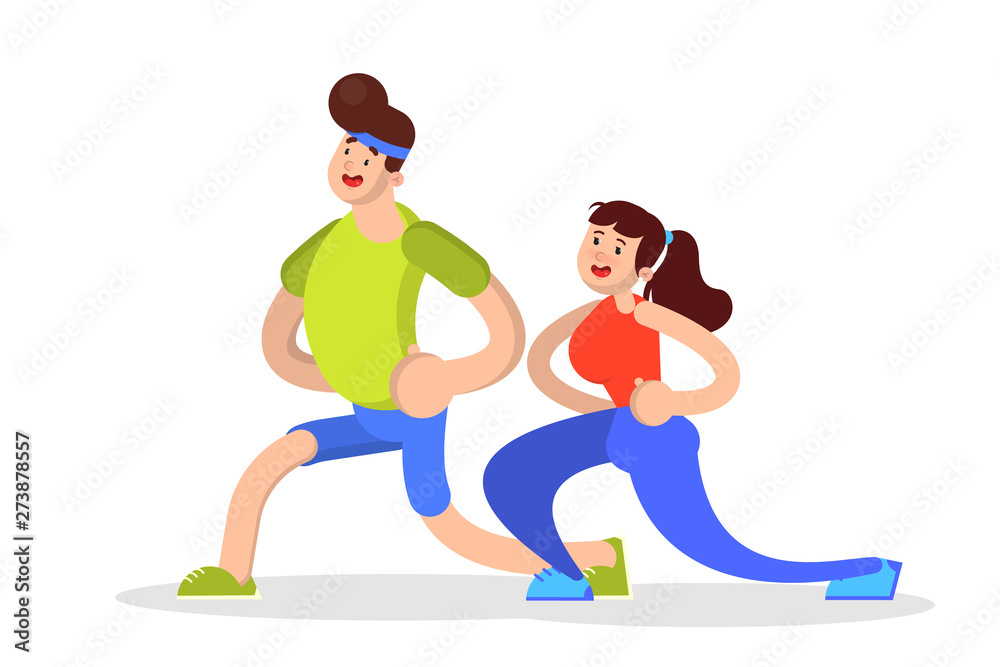 Fototapeta premium Woman and man doing sport exercise. Training in the gym