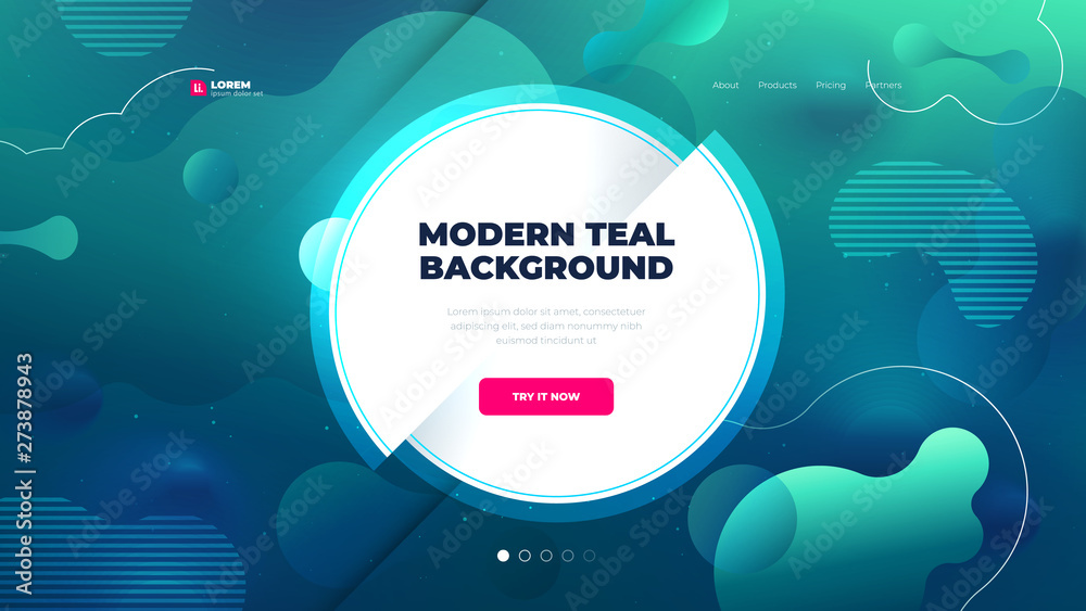 Teal Liquid color background design for Landing page site with circle. Fluid gradient shapes composition. Futuristic design posters. Eps10 vector. - obrazy, fototapety, plakaty 