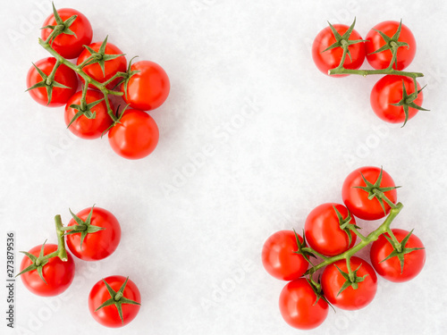 Arrangement of Tomatoes on the Vine on Gray Background