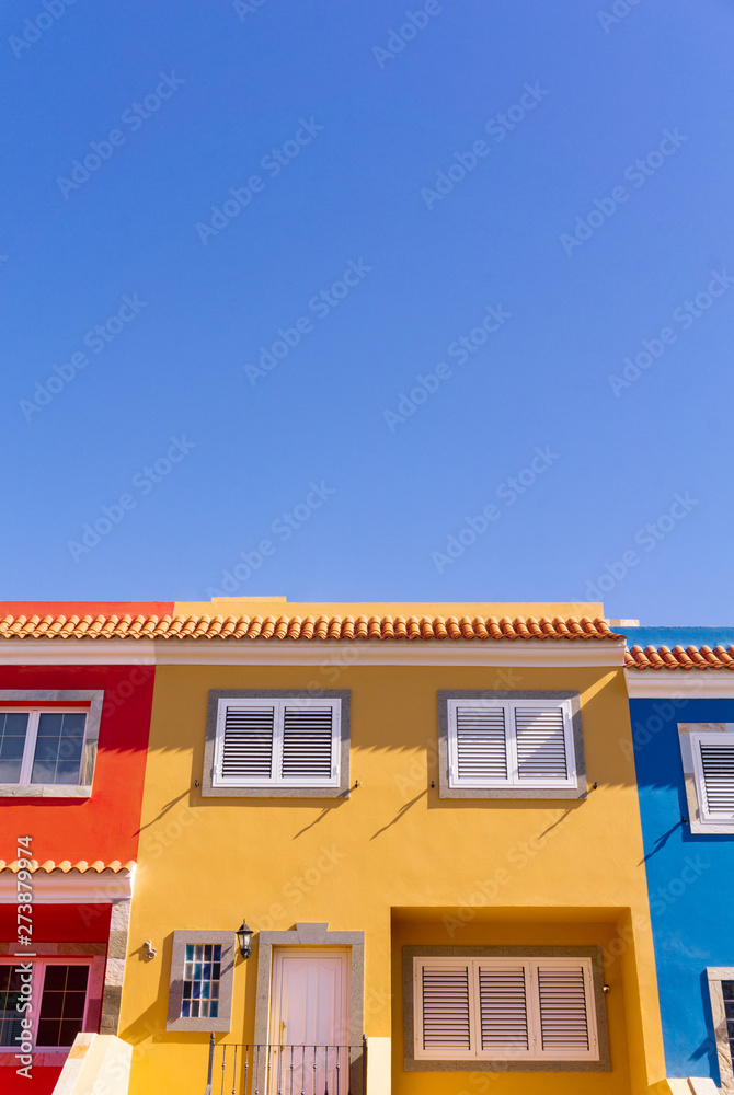 View of the street with colorful and beautiful buildings on the Canary Islands, Gran Canaria View of the street with colorful and beautiful buildings on the Canary Islands, Gran Canaria