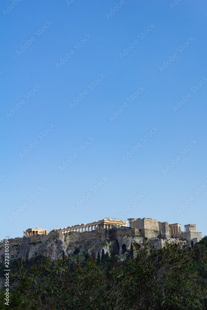 View of the Acropolis in Greece, in Athens. Hill view with Parthenon