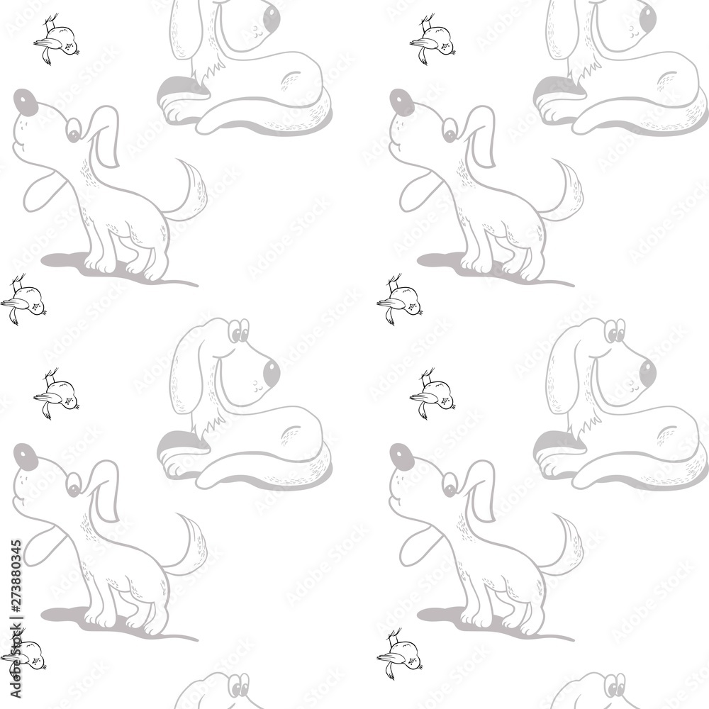 Seamless pattern, cute cartoon doggy, fabric design for kids, cartoon character, vector drawing Seamless pattern, cute cartoon doggy, fabric design for kids, cartoon character, vector drawing