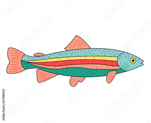 rainbow trout cartoon fish multi-colored vector illustration