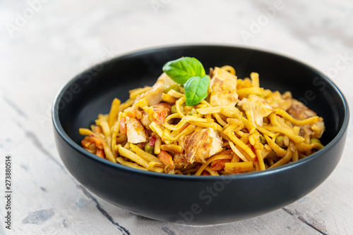 Vegetable noodles with chicken meat preparation