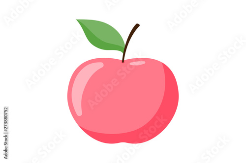 Red apple fruit with green leaf. Flat vector illustration