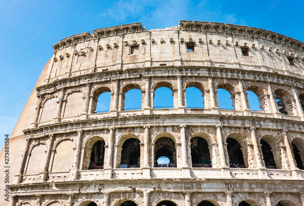 ROME, Italy: Great Roman Colosseum (Coliseum, Colosseo) also known as the Flavian Amphitheatre. Famous world landmark.