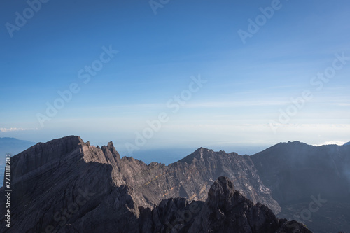 A view from Toothpick Peak or Puncak Tusuk Gigi   3 315m . Raung is the most challenging of all Java   s mountain trails  also is one of the most active volcanoes on the island of Java in Indonesia.