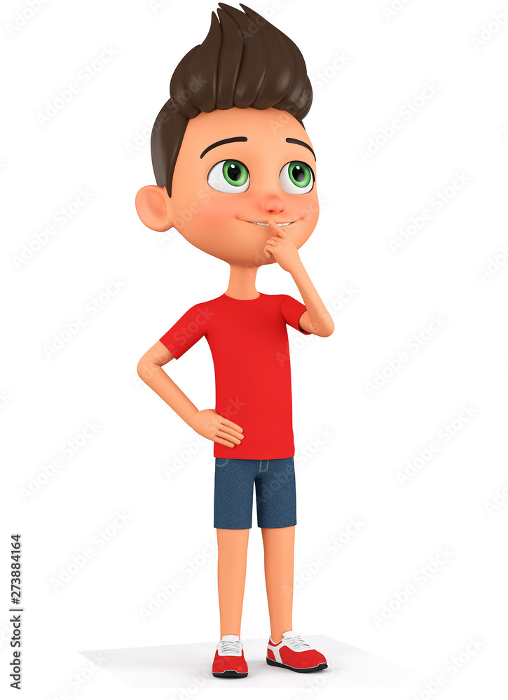 Cartoon character boy thinking on a white background. 3d rendering. Illustration for advertising. Cartoon character boy thinking on a white background. 3d rendering. Illustration for advertising.