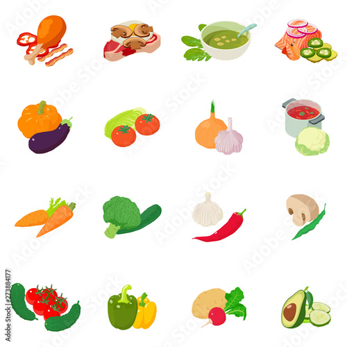 Fototapeta Naklejka Na Ścianę i Meble -  Vegetable mix icons set. Isometric set of 16 vegetable mix vector icons for web isolated on white background