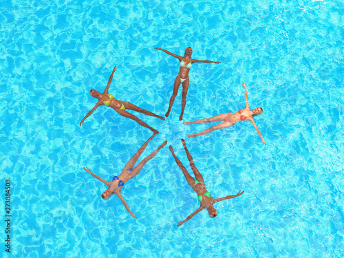group of girls created five-pointed stars in the water