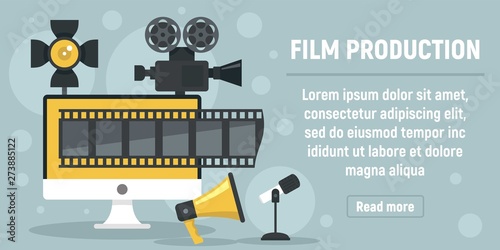 New film production concept banner. Flat illustration of new film production vector concept banner for web design