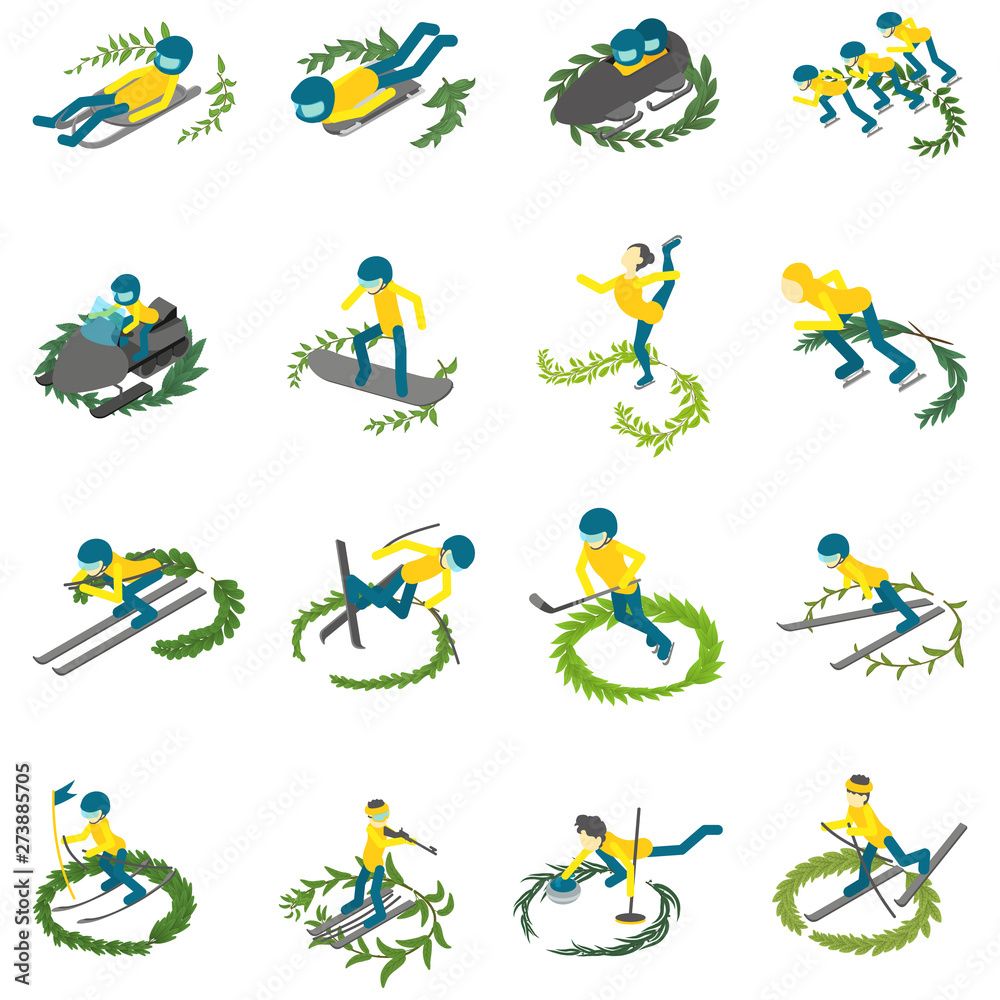 Olympiad icons set. Isometric set of 16 olympiad vector icons for web isolated on white background