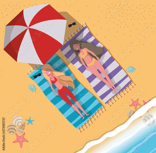 Girls tanning with swimwear design