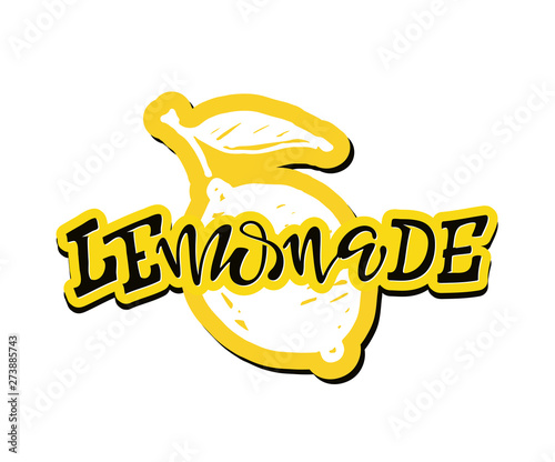 Cute hand drawn lettering label art banner - lemonade lemon orange
