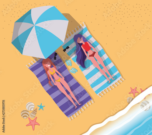 Girls tanning with swimwear design