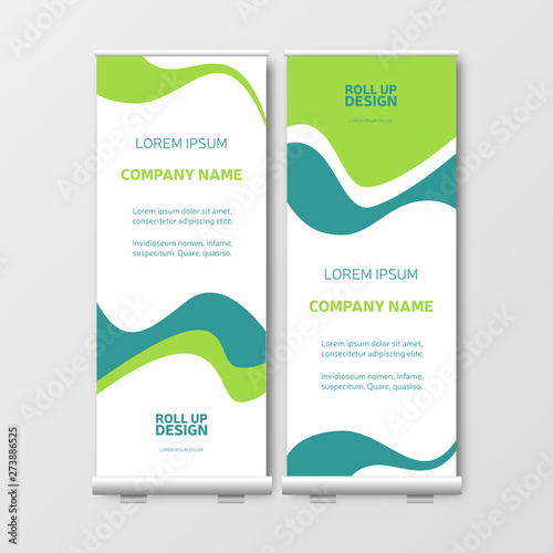 Modern Business Roll Up. Presentation template, green brochure or flyer, vertical banner design, cover geometric background, modern publication layout