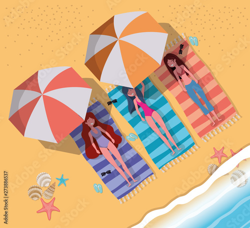 Girls tanning with swimwear design