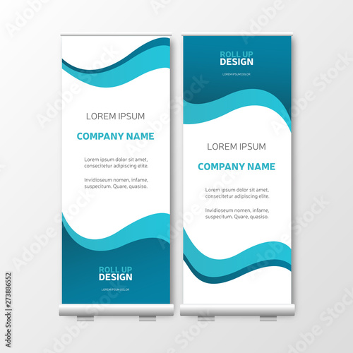 Modern Roll Up with blue gradient. Business Presentation template, vector brochure, flyer, vertical banner design, cover geometric background, publication layout